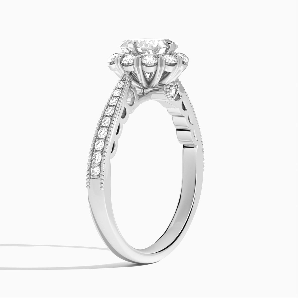 Asscher Luxe Daphne Lab Grown Diamond Engagement Ring In 18K White Gold, Angle View
