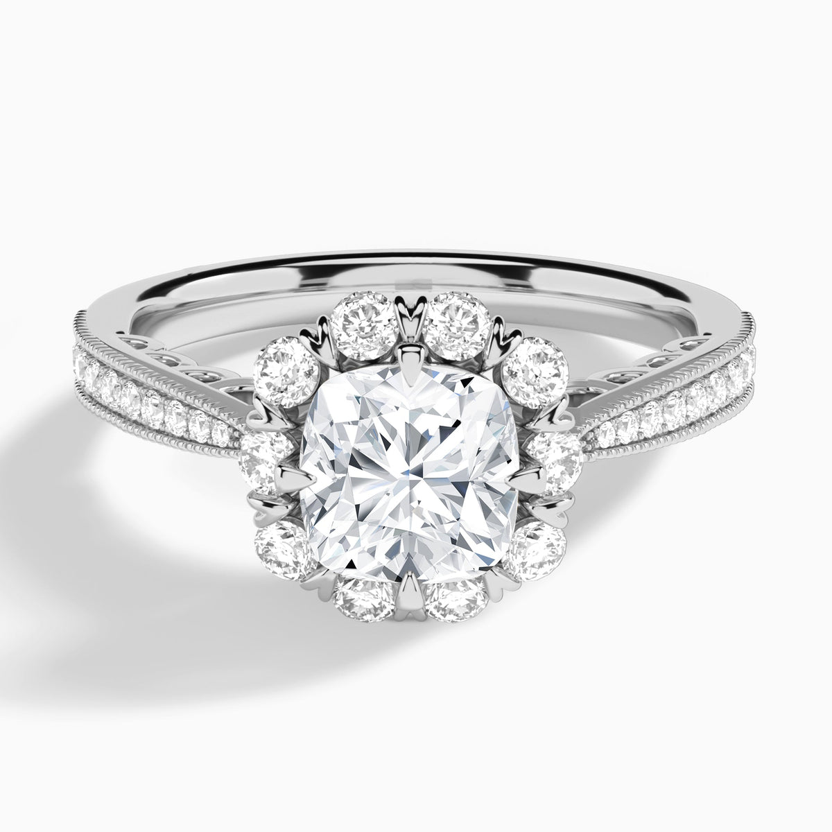 Cushion Luxe Daphne Lab Grown Diamond Engagement Ring In 14K White Gold - Lucenjuri