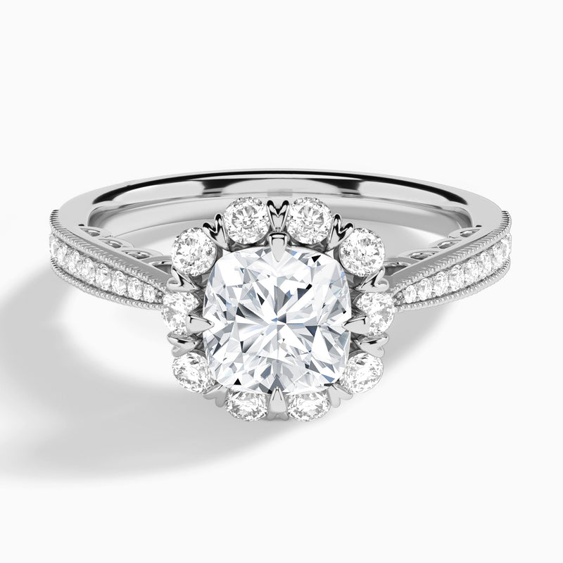 Cushion Luxe Daphne Lab Grown Diamond Engagement Ring In 18K White Gold - Lucenjuri