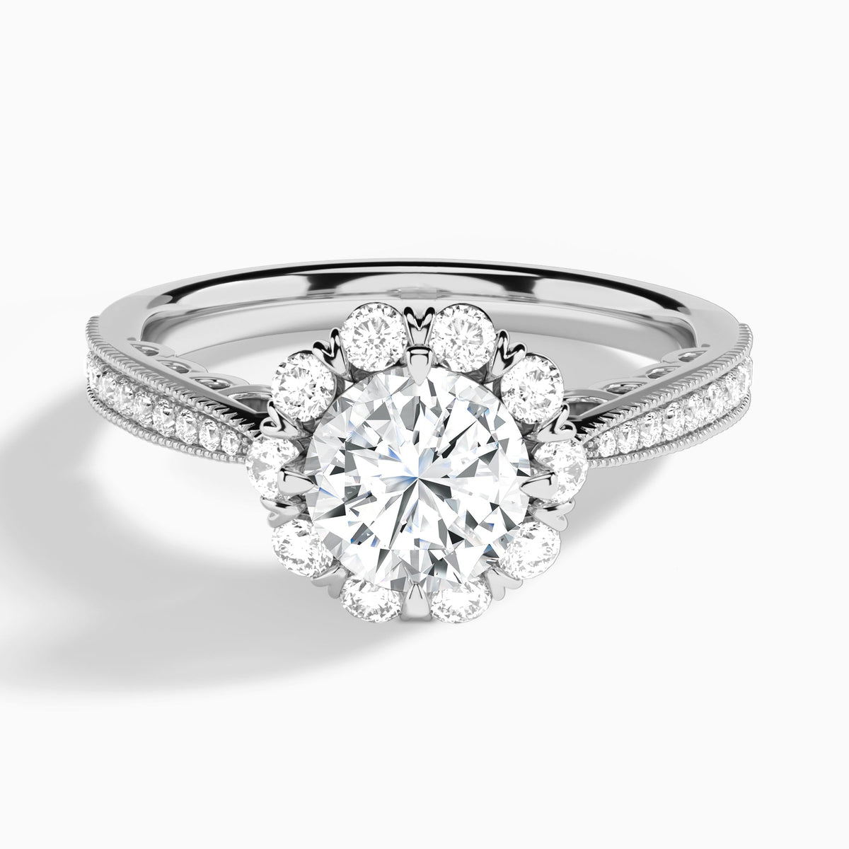 Round Luxe Daphne Lab Grown Diamond Engagement Ring In 14K White Gold - Lucenjuri