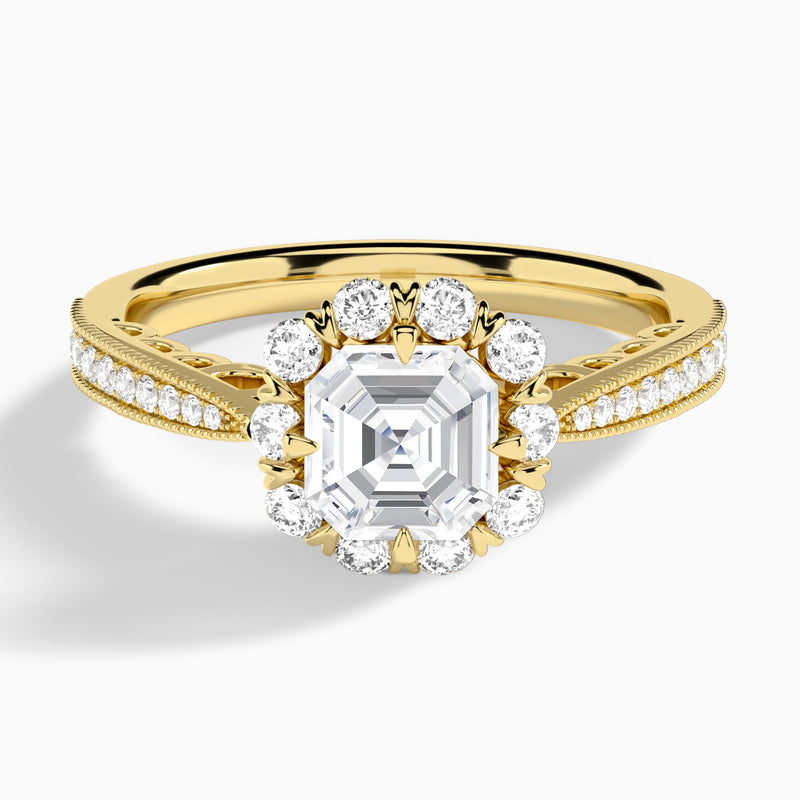 Asscher Luxe Daphne Lab Grown Diamond Engagement Ring In 18K Yellow Gold - Lucenjuri