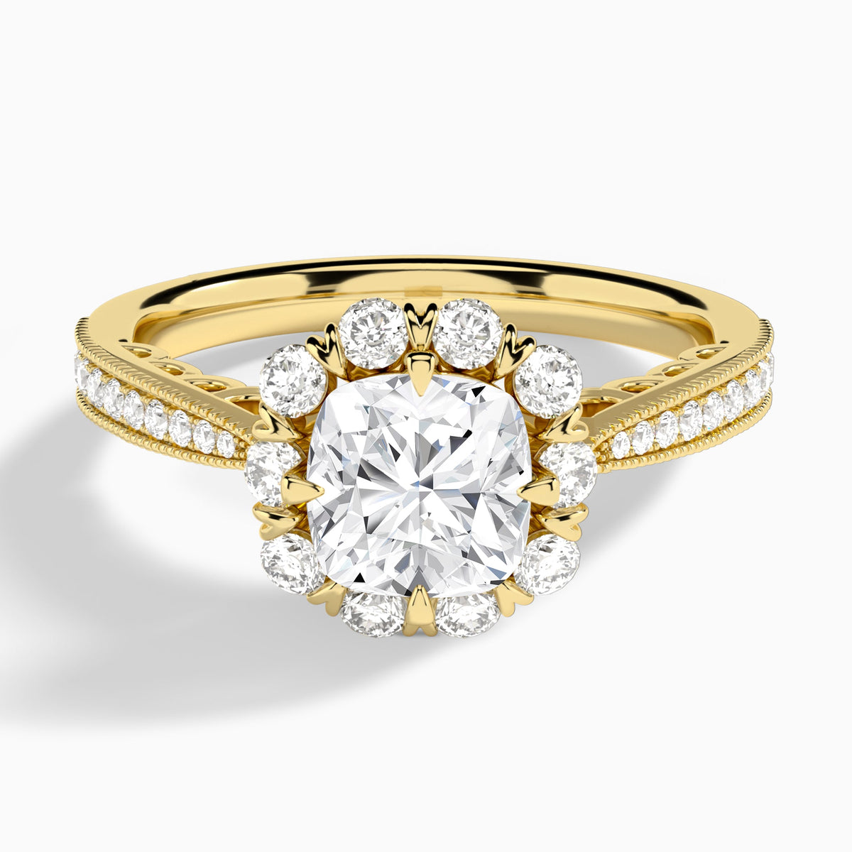 Cushion Luxe Daphne Lab Grown Diamond Engagement Ring In 14K Yellow Gold - Lucenjuri