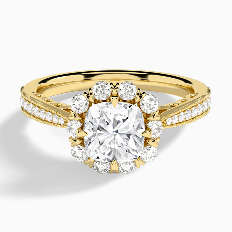 Cushion Luxe Daphne Lab Grown Diamond Engagement Ring In 18K Yellow Gold - Lucenjuri