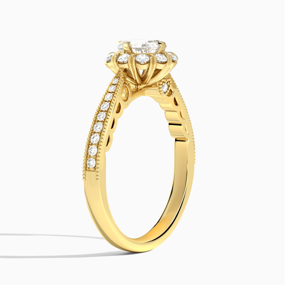 Cushion Luxe Daphne Lab Grown Diamond Engagement Ring In 14K Yellow Gold, Angle View