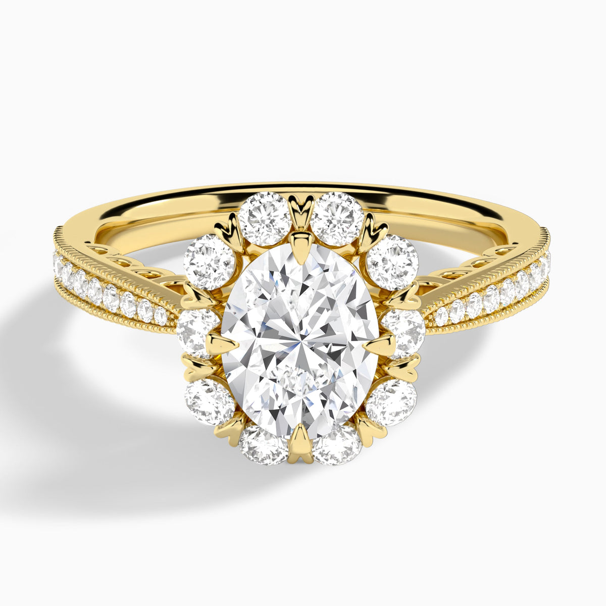 Oval Luxe Daphne Lab Grown Diamond Engagement Ring In 18K Yellow Gold - Lucenjuri