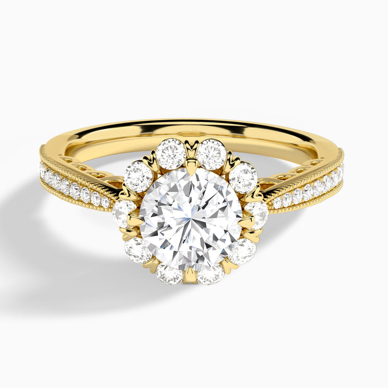 Round Luxe Daphne Lab Grown Diamond Engagement Ring In 14K Yellow Gold - Lucenjuri