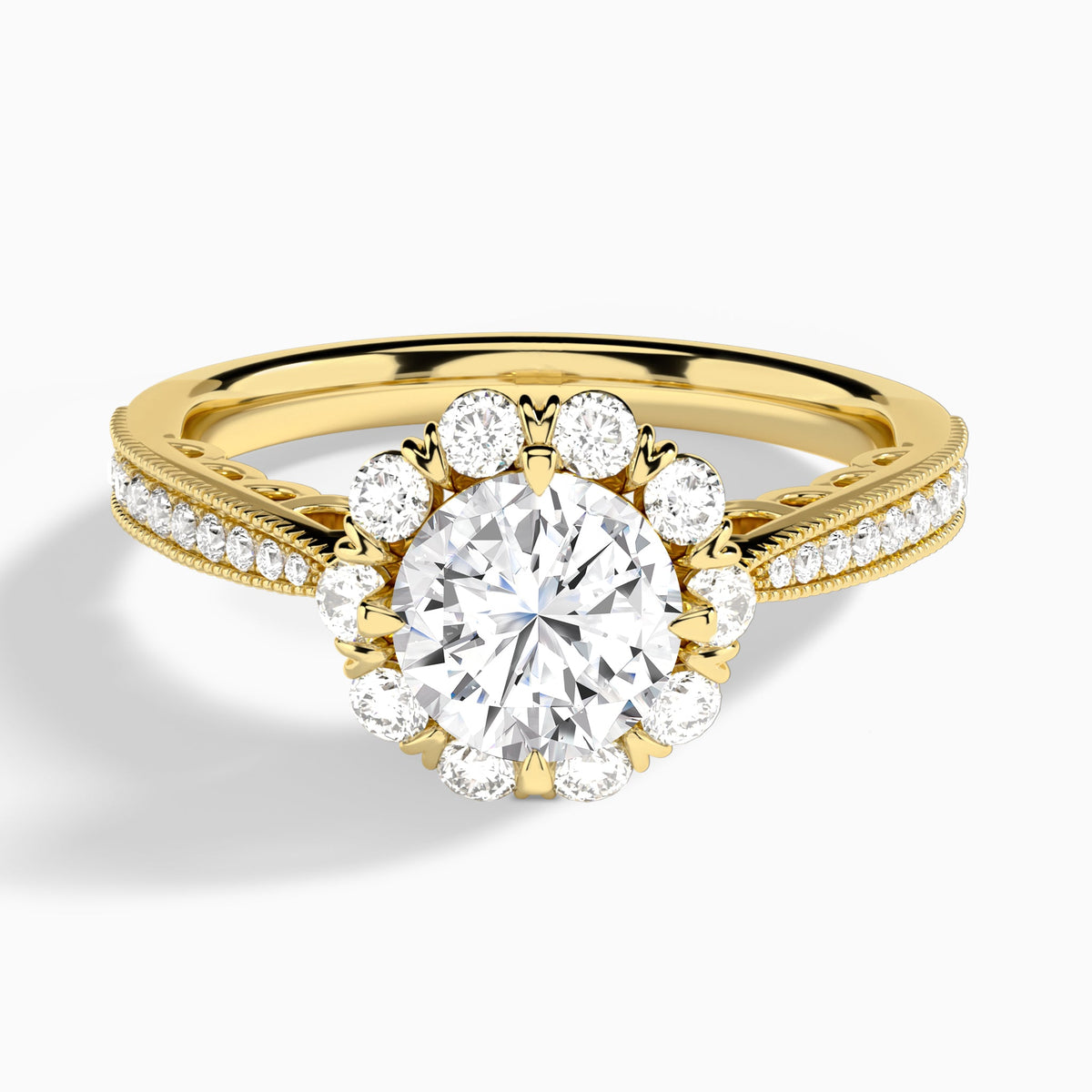 Round Luxe Daphne Lab Grown Diamond Engagement Ring In 18K Yellow Gold - Lucenjuri