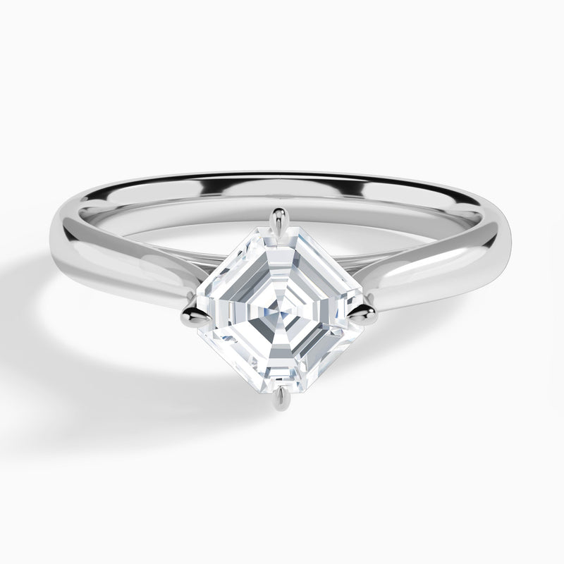 Asscher Hidden Halo Lab Grown Diamond Engagement Ring In 18K White Gold - Lucenjuri