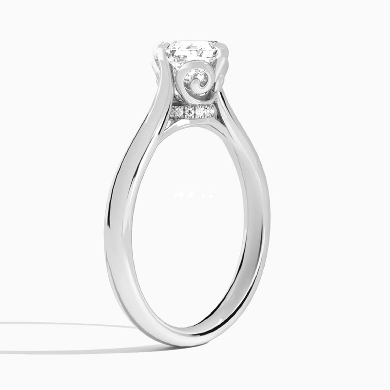 Asscher Hidden Halo Lab Grown Diamond Engagement Ring In 18K White Gold, Angle View