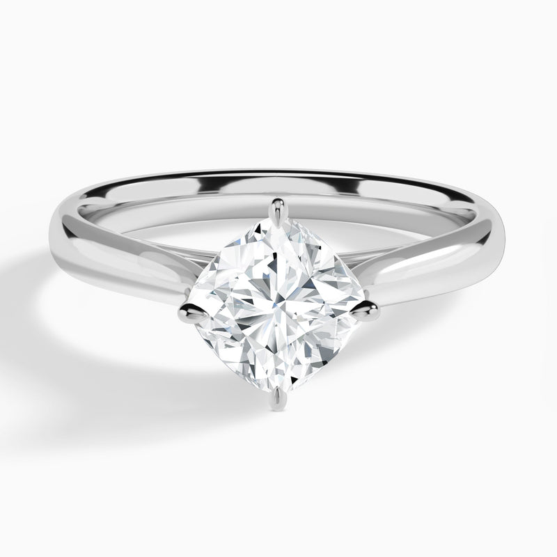 Cushion Hidden Halo Lab Grown Diamond Engagement Ring In 14K White Gold - Lucenjuri