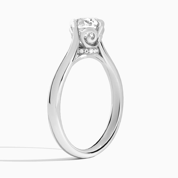 Round Hidden Halo Lab Grown Diamond Engagement Ring In 18K White Gold, Angle View