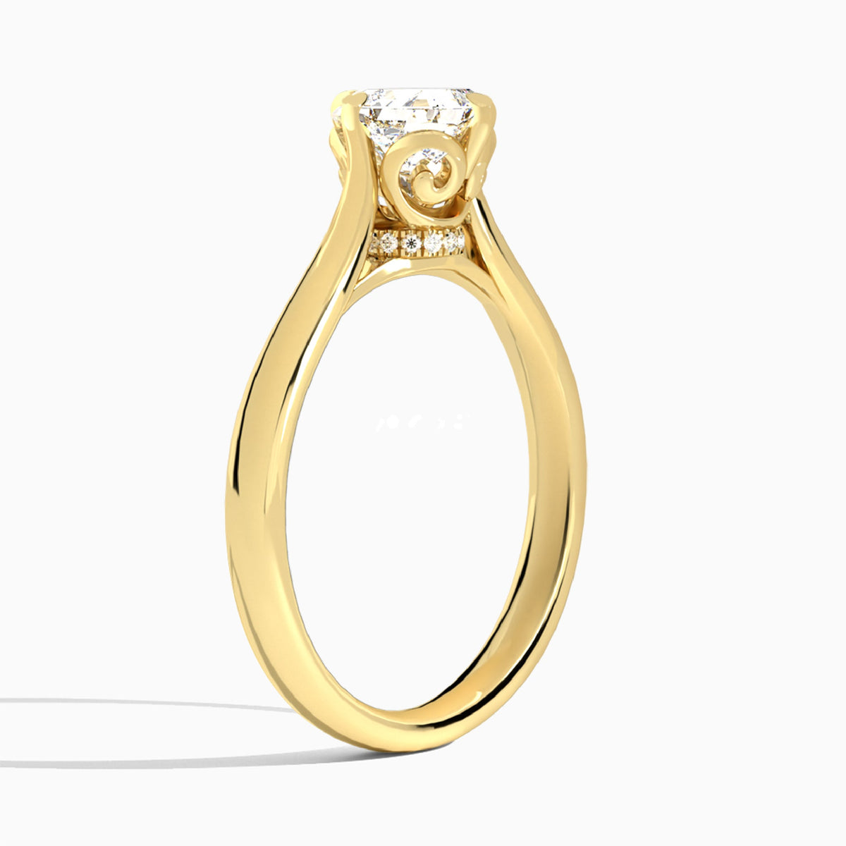 Asscher Hidden Halo Lab Grown Diamond Engagement Ring In 18K Yellow Gold, Angle View