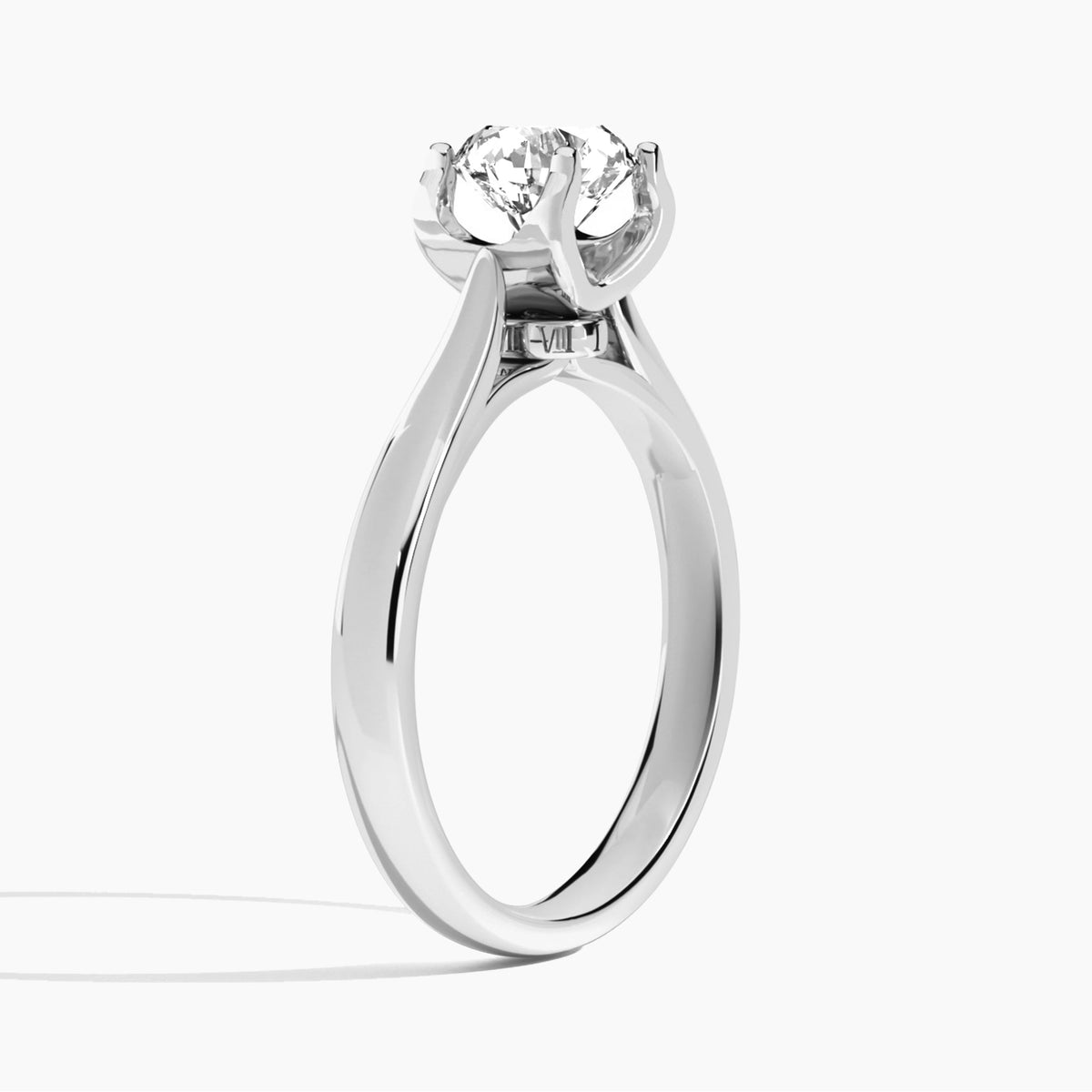 Round Petite Romeo Solitaire Lab Diamond Engagement Ring In Platinum, Angle View
