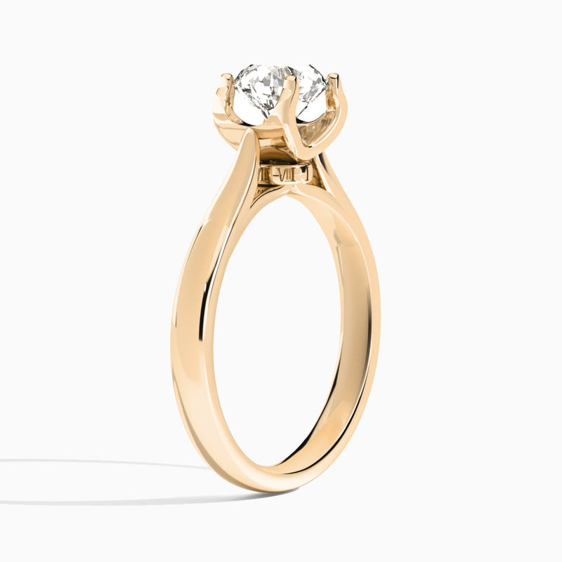 Round Petite Romeo Solitaire Lab Diamond Engagement Ring In 14K Rose Gold, Angle View