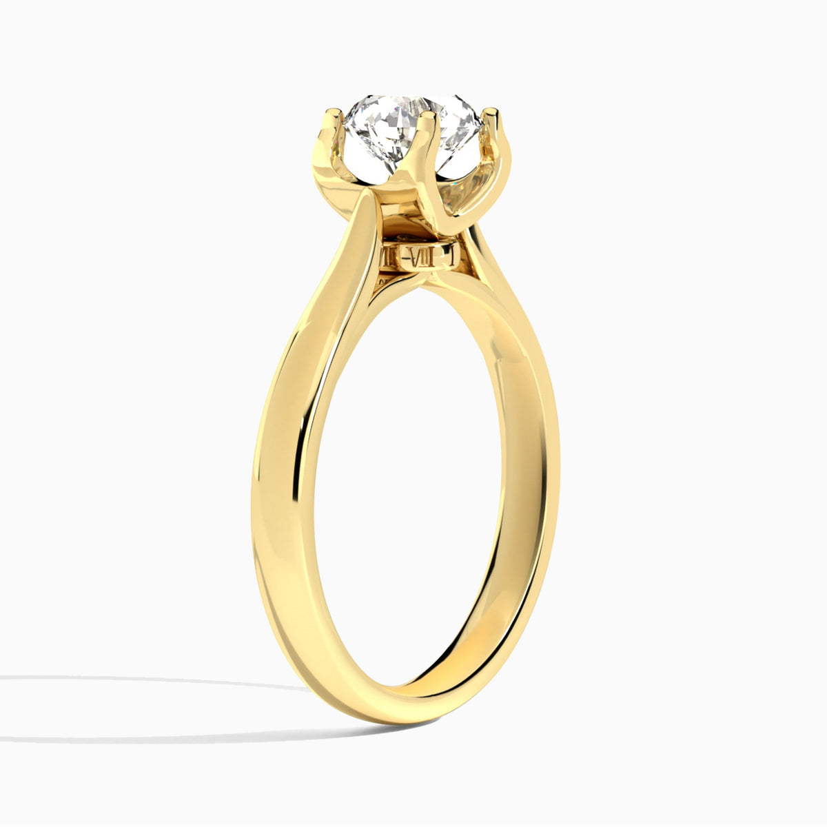 Round Petite Romeo Solitaire Lab Diamond Engagement Ring In 18K Yellow Gold, Angle View