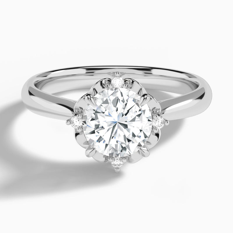 Round Heart of Petals Lab Grown Diamond Engagement Ring In Platinum - Lucenjuri