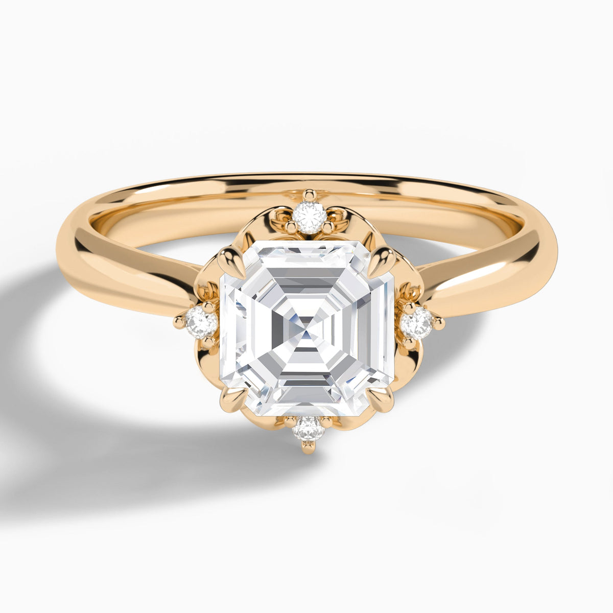 Asscher Heart of Petals Lab Diamond Engagement Ring In 14K Rose Gold - Lucenjuri