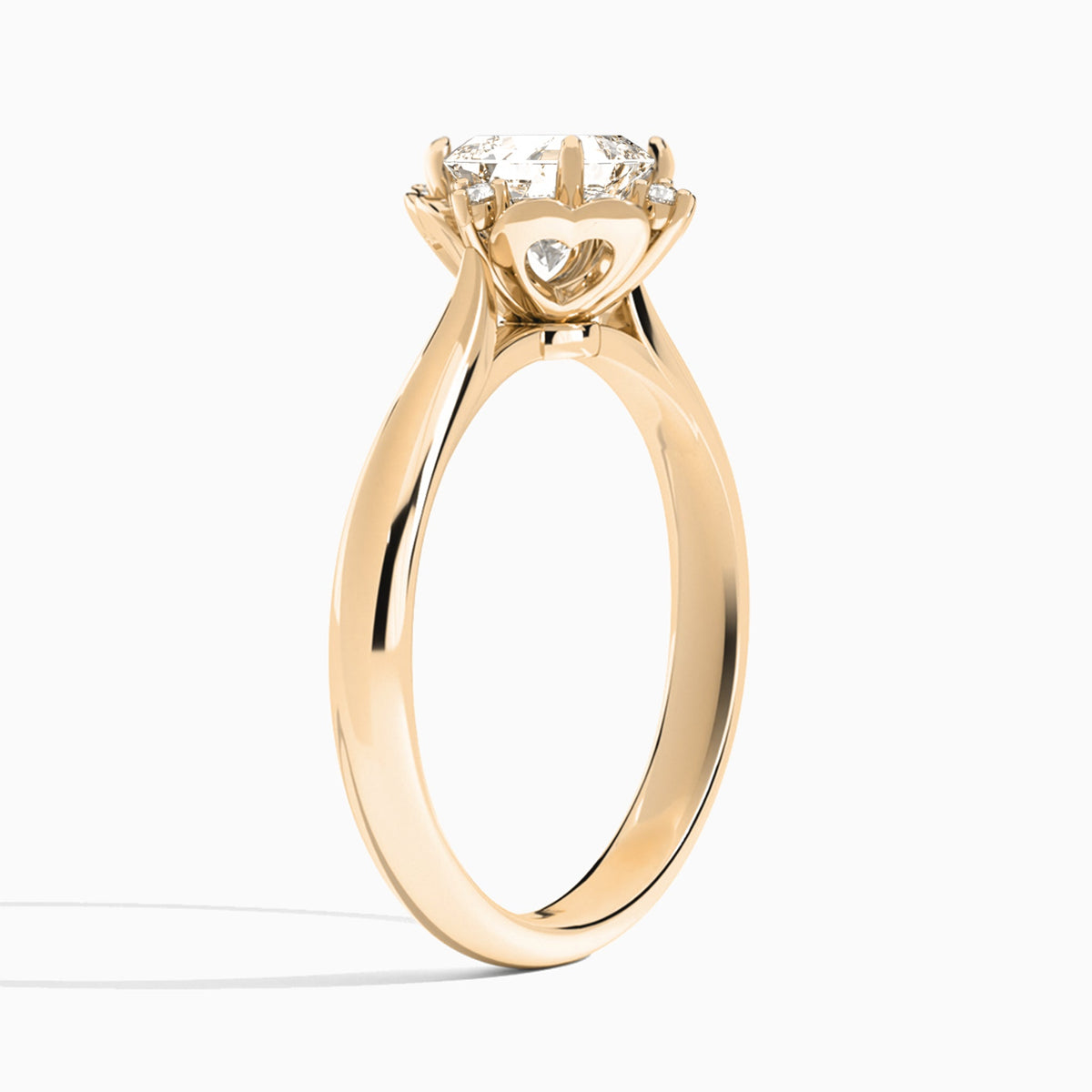 Asscher Heart of Petals Lab Diamond Engagement Ring In 14K Rose Gold, Angle View