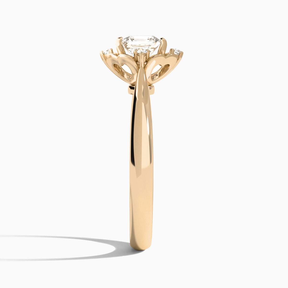 Asscher Heart of Petals Lab Diamond Engagement Ring In 14K Rose Gold, Side View