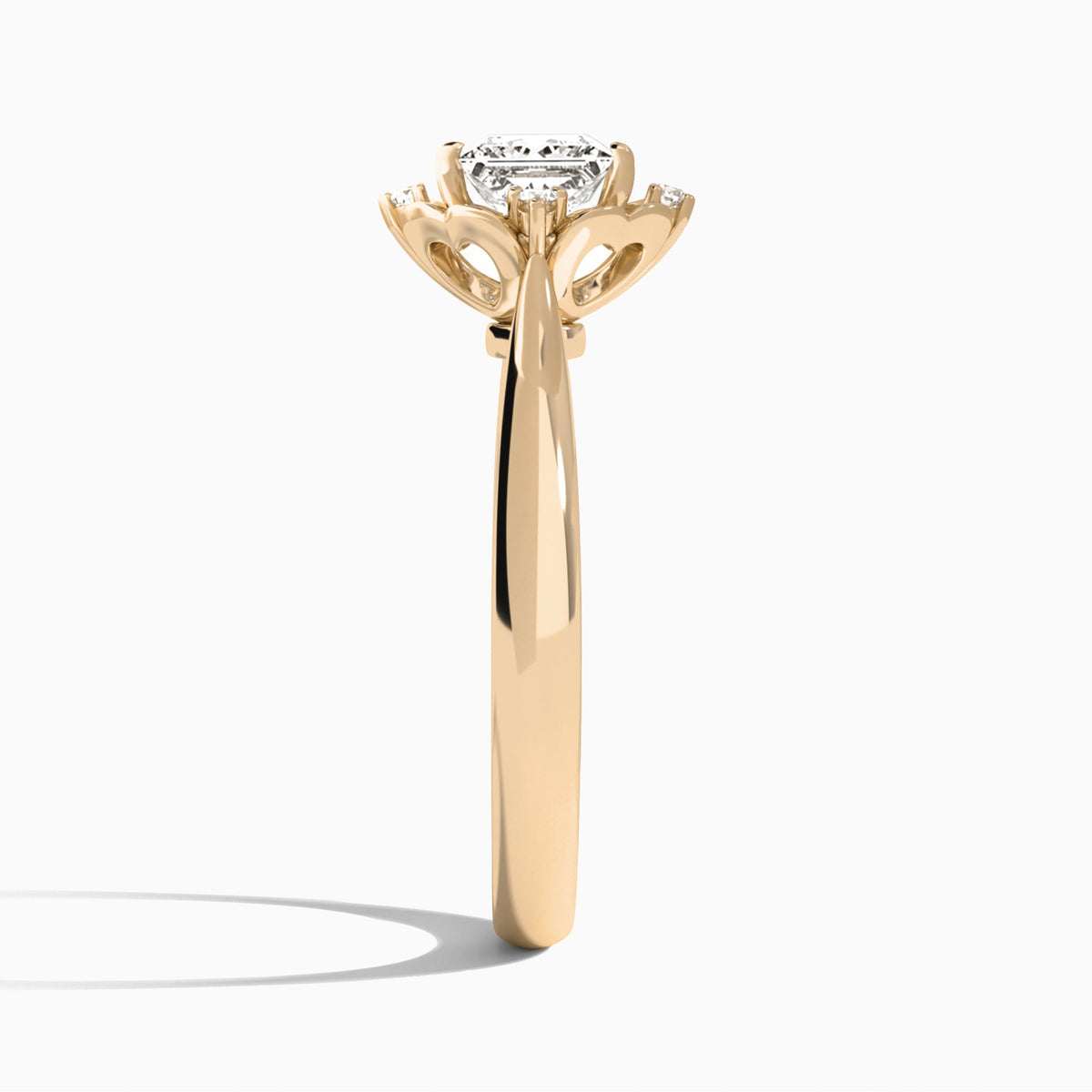 Princess Heart of Petals Lab Diamond Engagement Ring In 14K Rose Gold, Side View