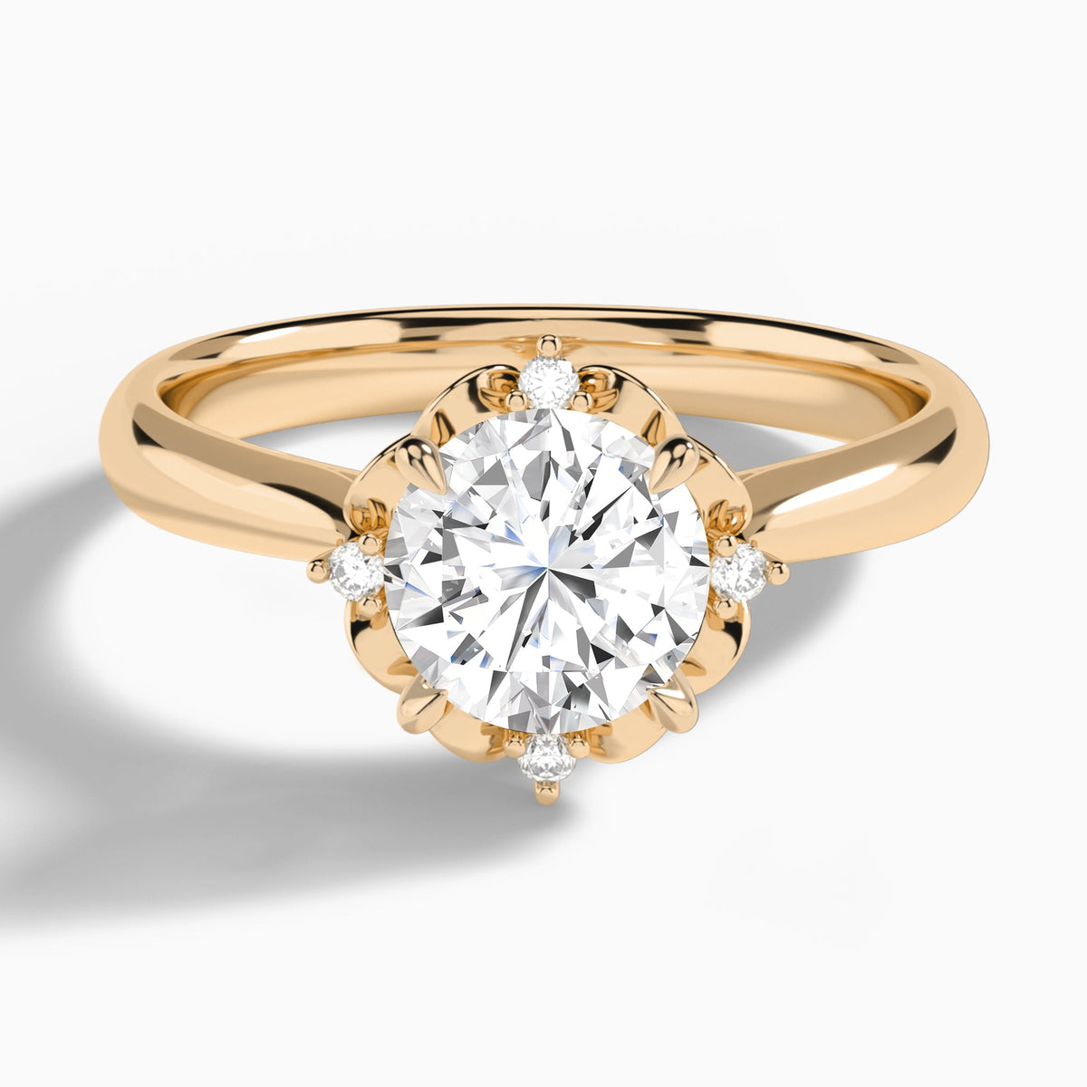 Round Heart of Petals Lab Diamond Engagement Ring In 14K Rose Gold - Lucenjuri