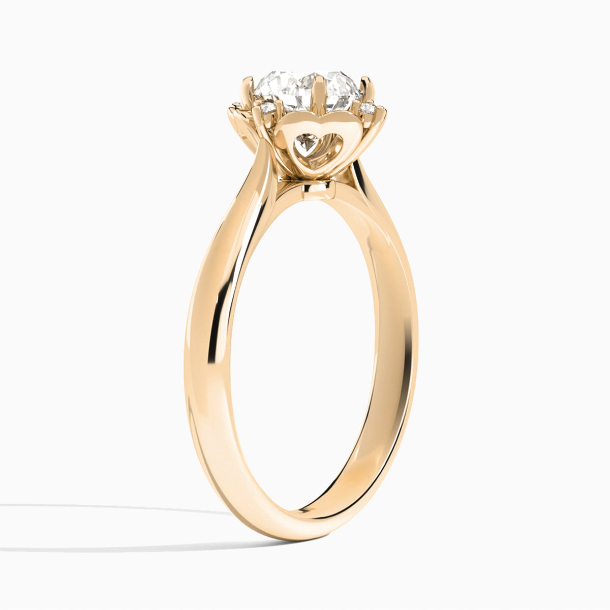 Round Heart of Petals Lab Diamond Engagement Ring In 14K Rose Gold, Angle View