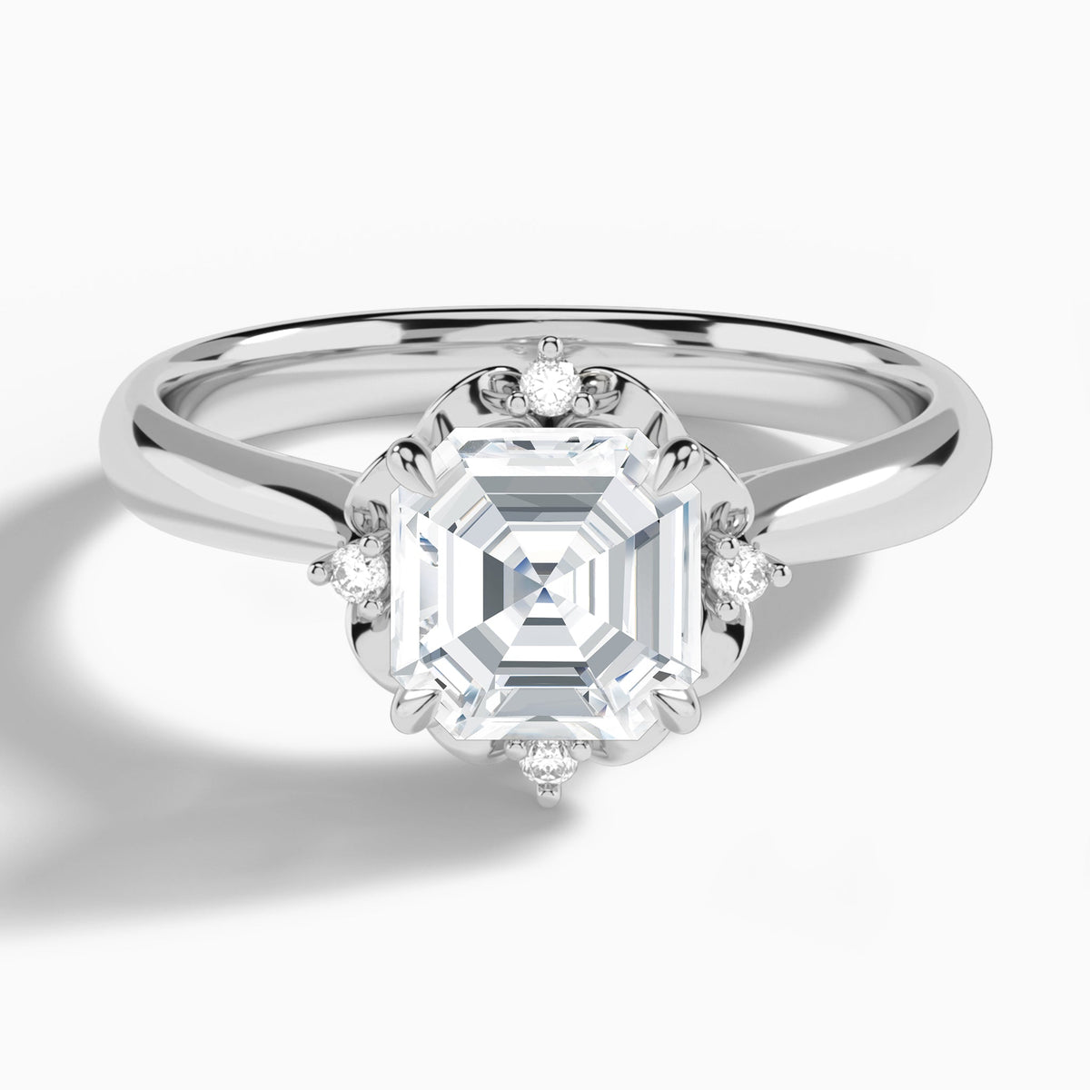 Asscher Heart of Petals Lab Diamond Engagement Ring In 14K White Gold - Lucenjuri