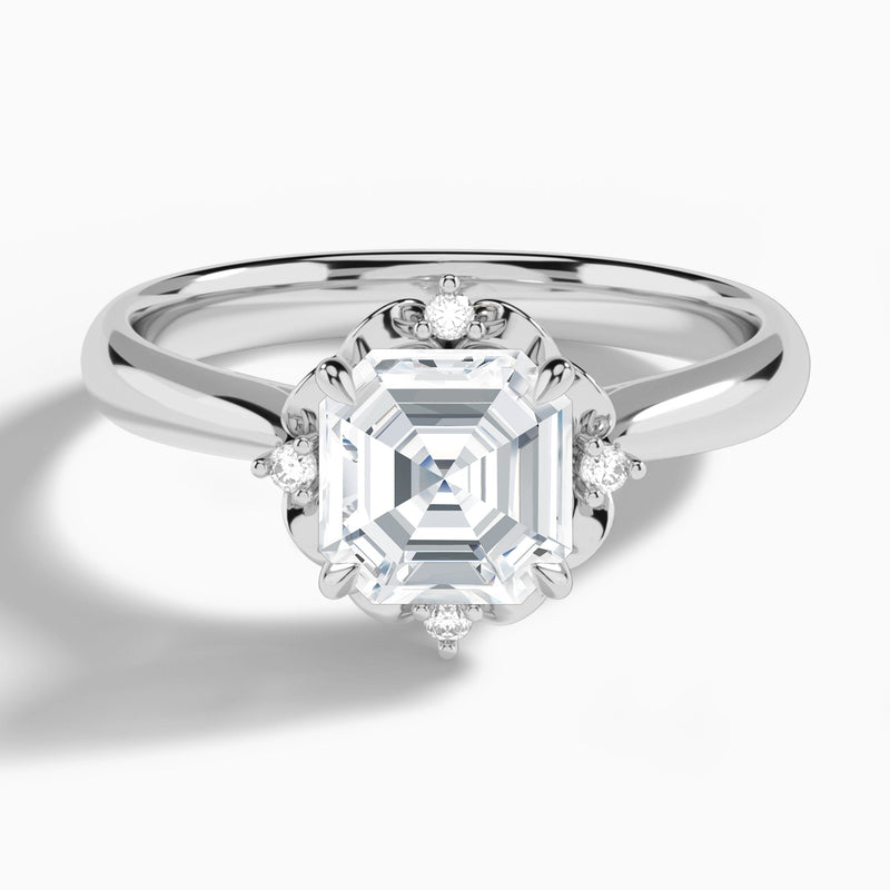Asscher Heart of Petals Lab Diamond Engagement Ring In 18K White Gold - Lucenjuri