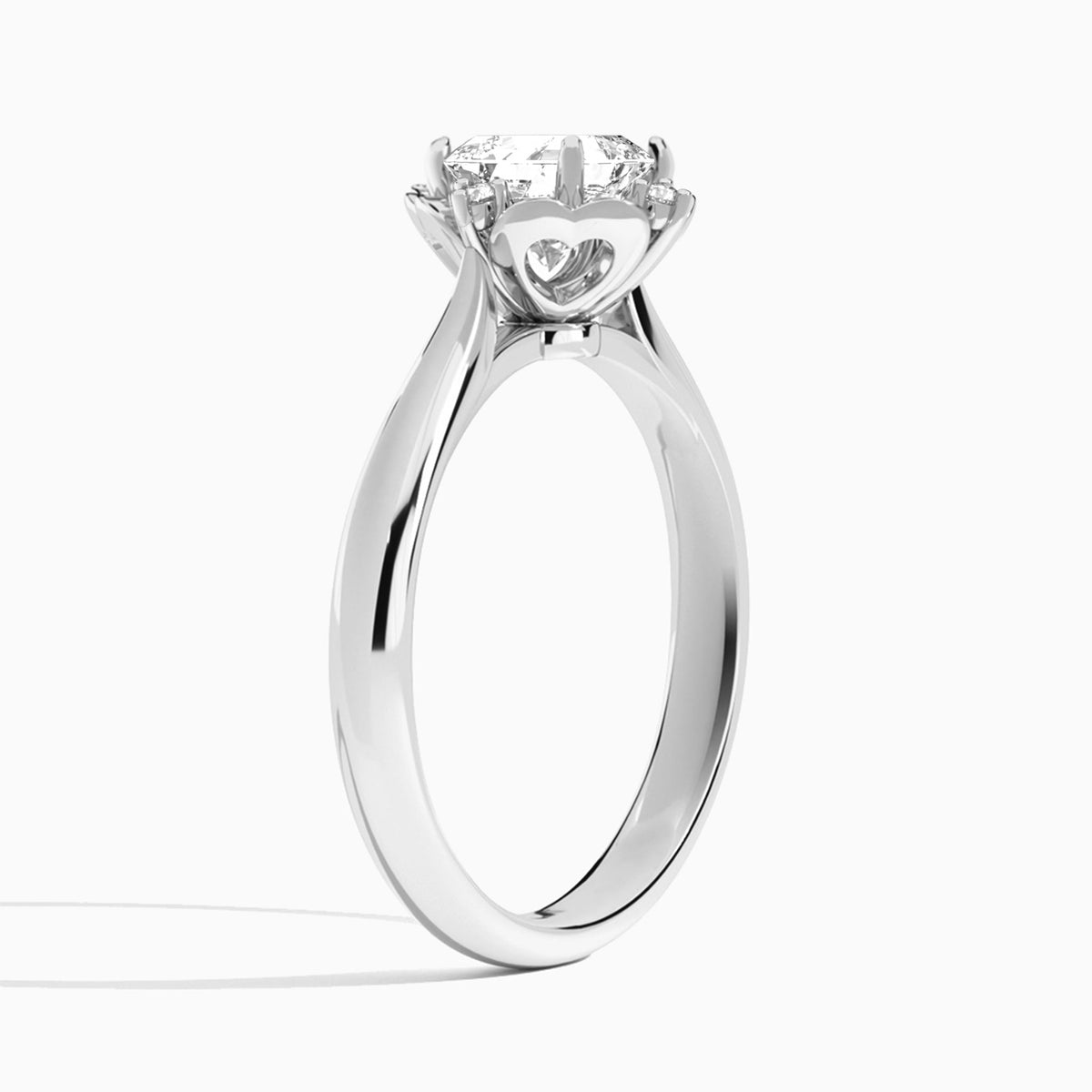 Asscher Heart of Petals Lab Diamond Engagement Ring In 18K White Gold, Angle View
