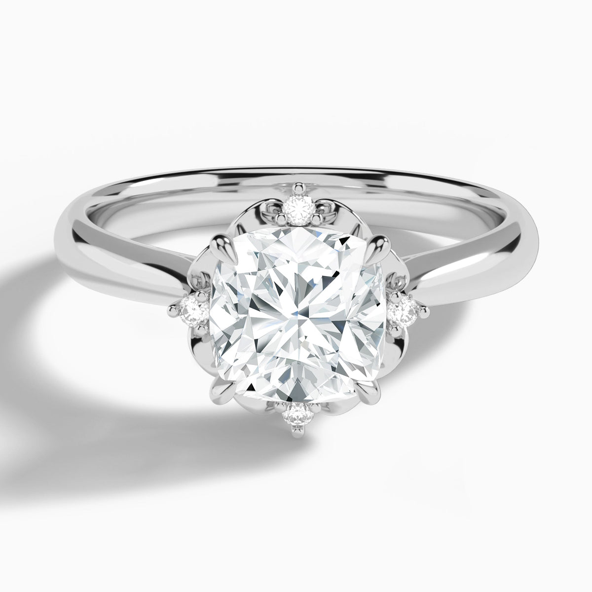 Cushion Heart of Petals Lab Diamond Engagement Ring In 14K White Gold - Lucenjuri