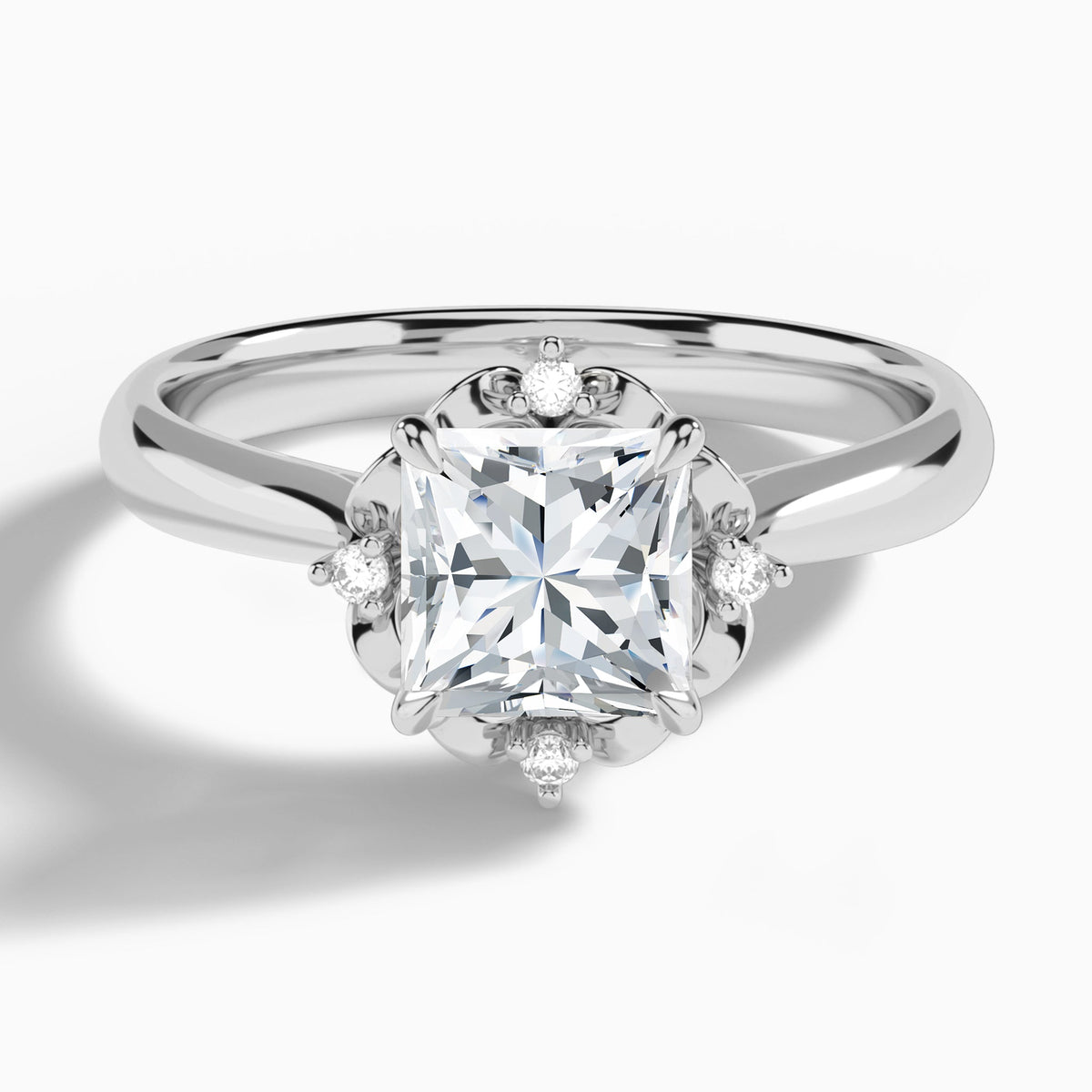Princess Heart of Petals Lab Diamond Engagement Ring In 14K White Gold - Lucenjuri