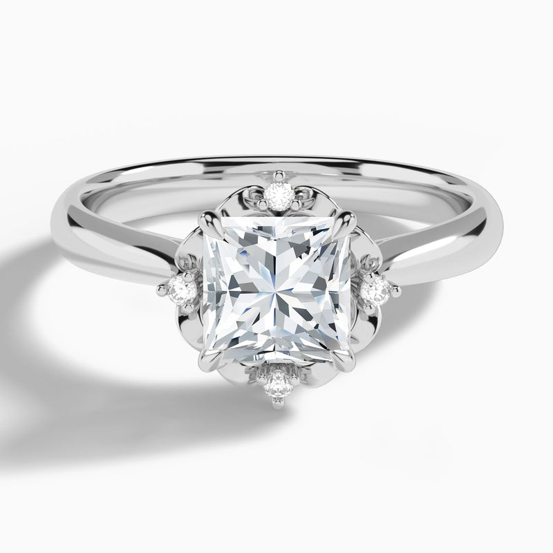 Princess Heart of Petals Lab Diamond Engagement Ring In 18K White Gold - Lucenjuri