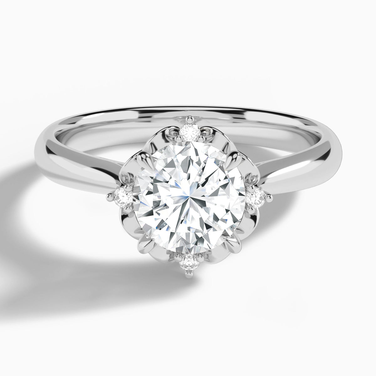 Round Heart of Petals Lab Diamond Engagement Ring In 18K White Gold - Lucenjuri
