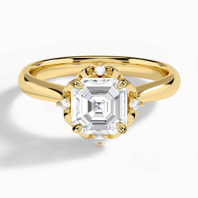 Asscher Heart of Petals Lab Diamond Engagement Ring In 14K Yellow Gold - Lucenjuri