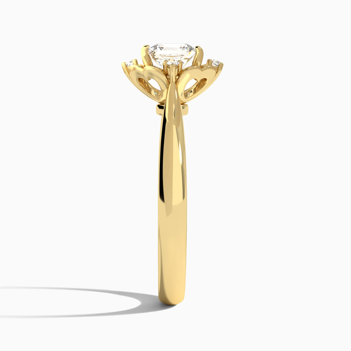 Asscher Heart of Petals Lab Diamond Engagement Ring In 18K Yellow Gold, Side View