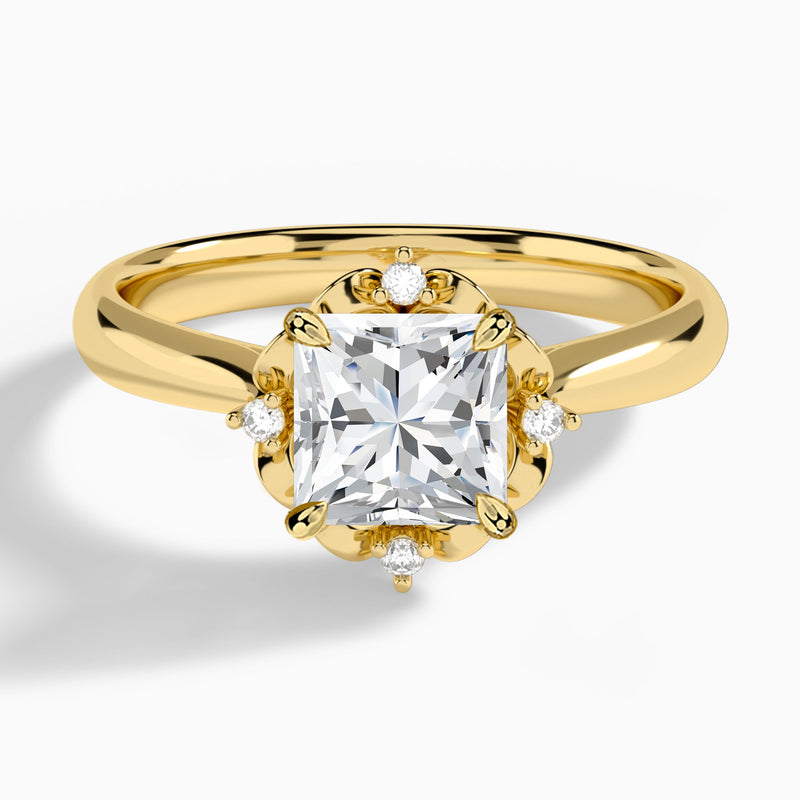 Princess Heart of Petals Lab Diamond Engagement Ring In 14K Yellow Gold - Lucenjuri
