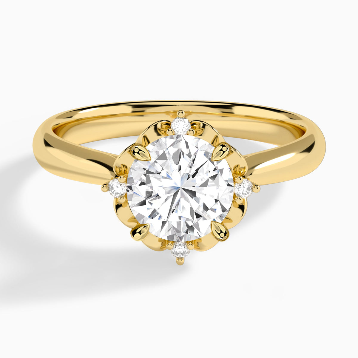 Round Heart of Petals Lab Diamond Engagement Ring In 18K Yellow Gold - Lucenjuri