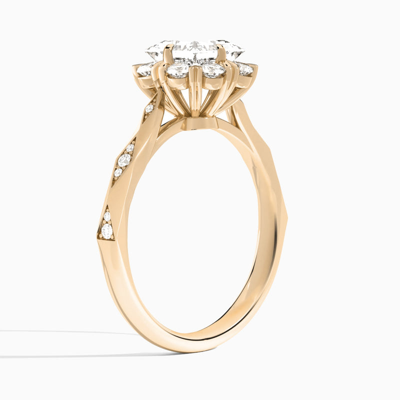 Princess Adorned Faceted Lab Diamond Engagement Ring In 14K Rose Gold, Angle View