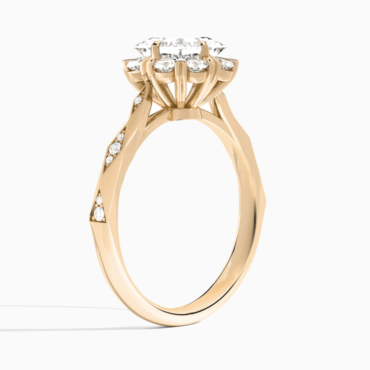 Princess Adorned Faceted Lab Diamond Engagement Ring In 14K Rose Gold, Angle View