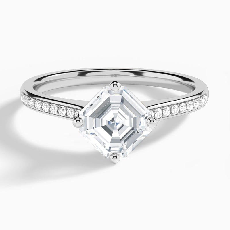 Asscher Ariel Lab Grown Diamond Engagement Ring In 18K White Gold - Lucenjuri