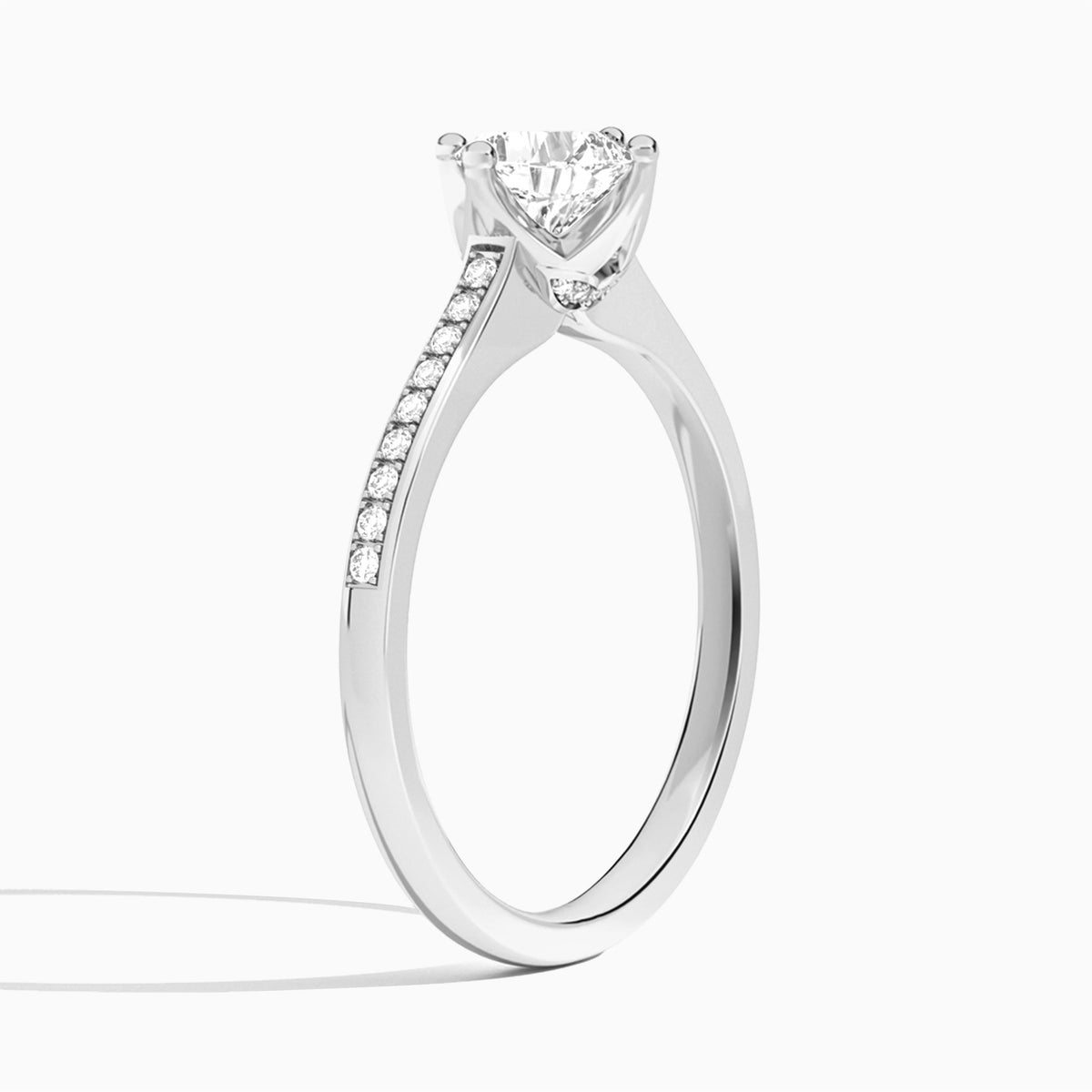 Cushion Ariel Lab Grown Diamond Engagement Ring In 14K White Gold, Angle View