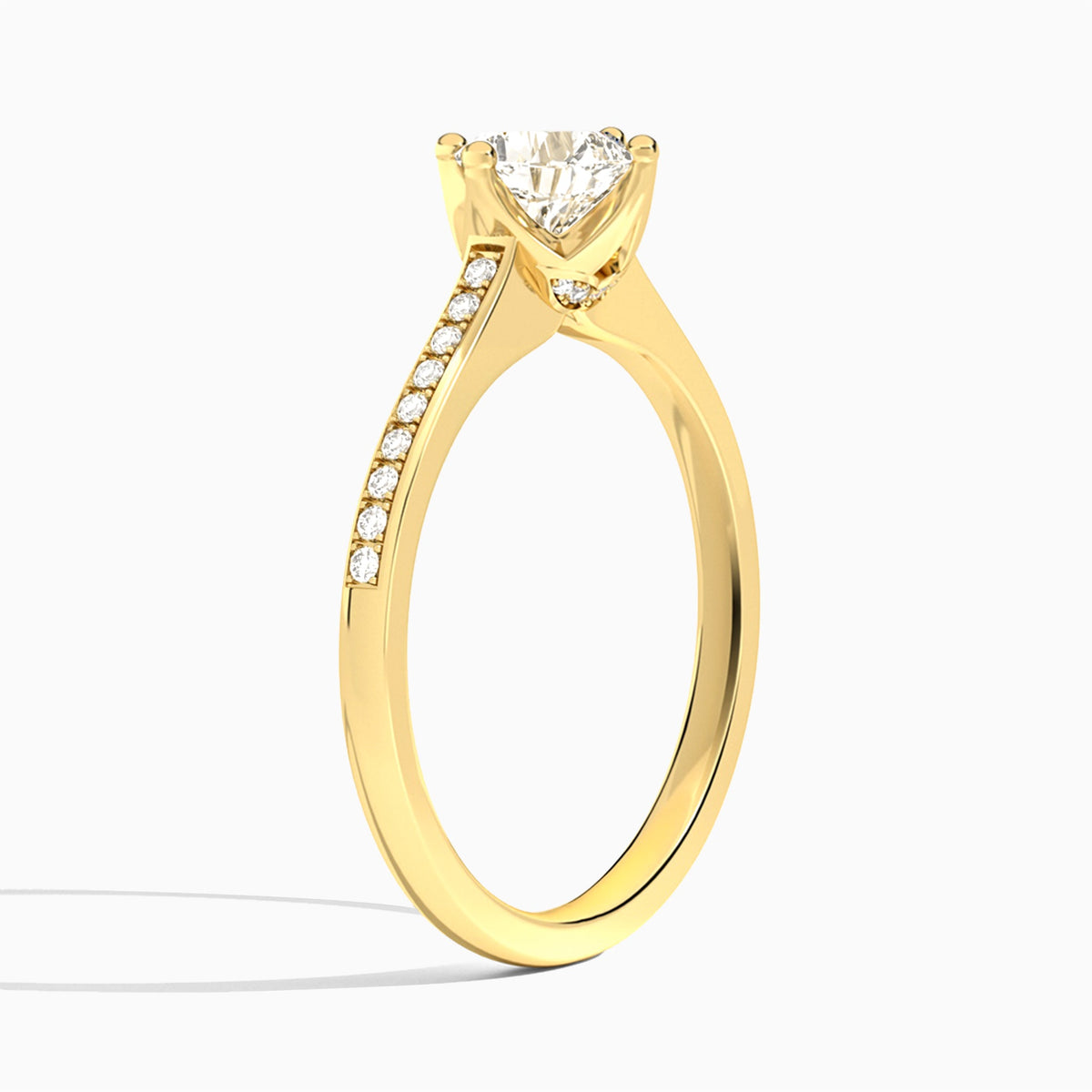 Cushion Ariel Lab Grown Diamond Engagement Ring In 18K Yellow Gold, Angle View