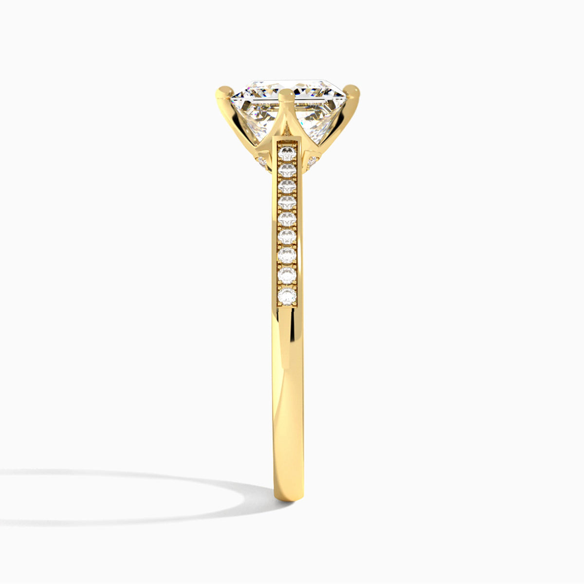 Princess Ariel Lab Grown Diamond Engagement Ring In 18K Yellow Gold, Side View
