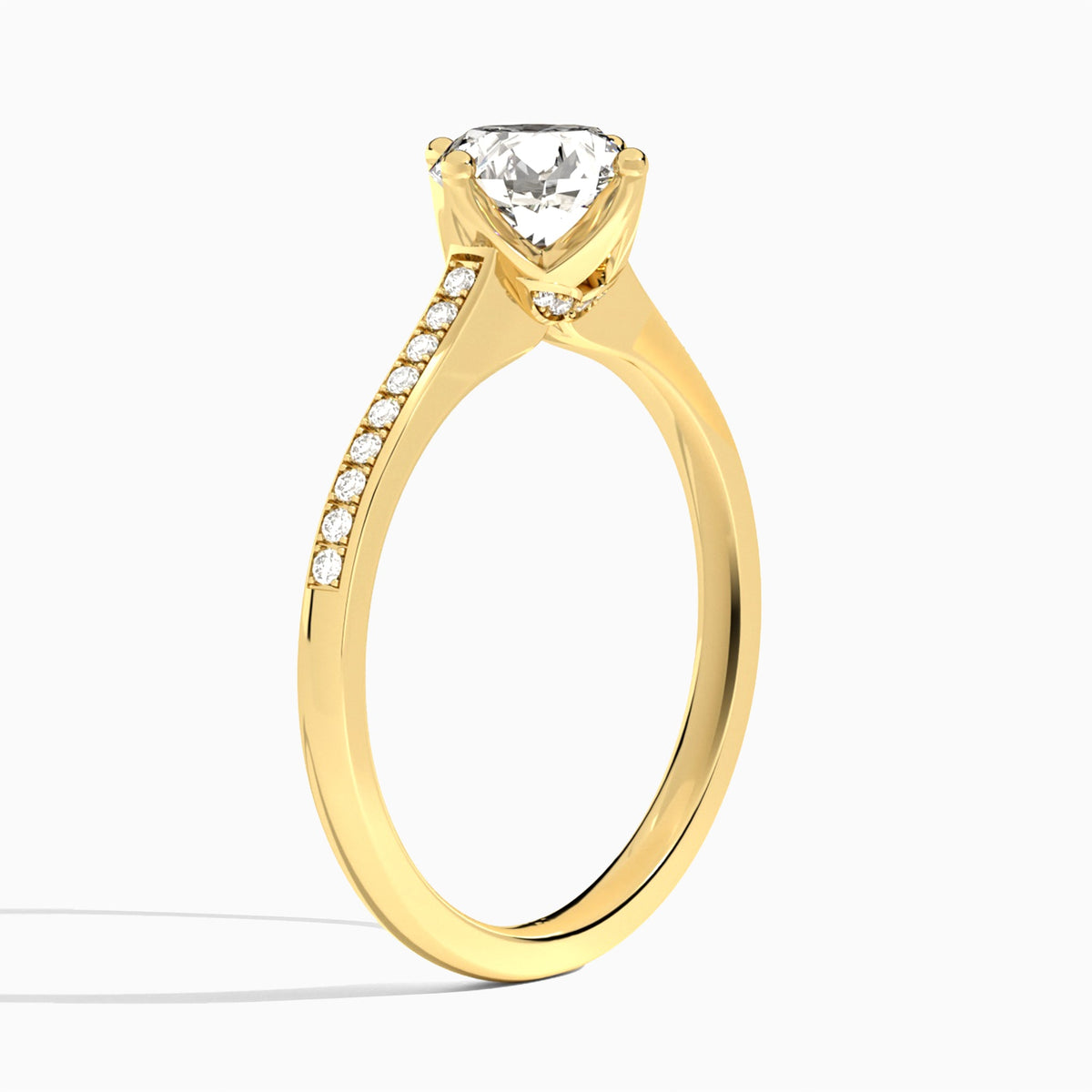 Round Ariel Lab Grown Diamond Engagement Ring In 18K Yellow Gold, Angle View