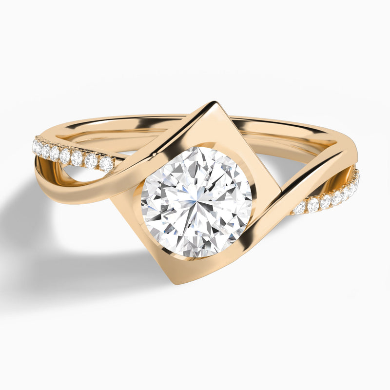 Round Twirled Embrace Lab Diamond Engagement Ring In 14K Rose Gold - Lucenjuri