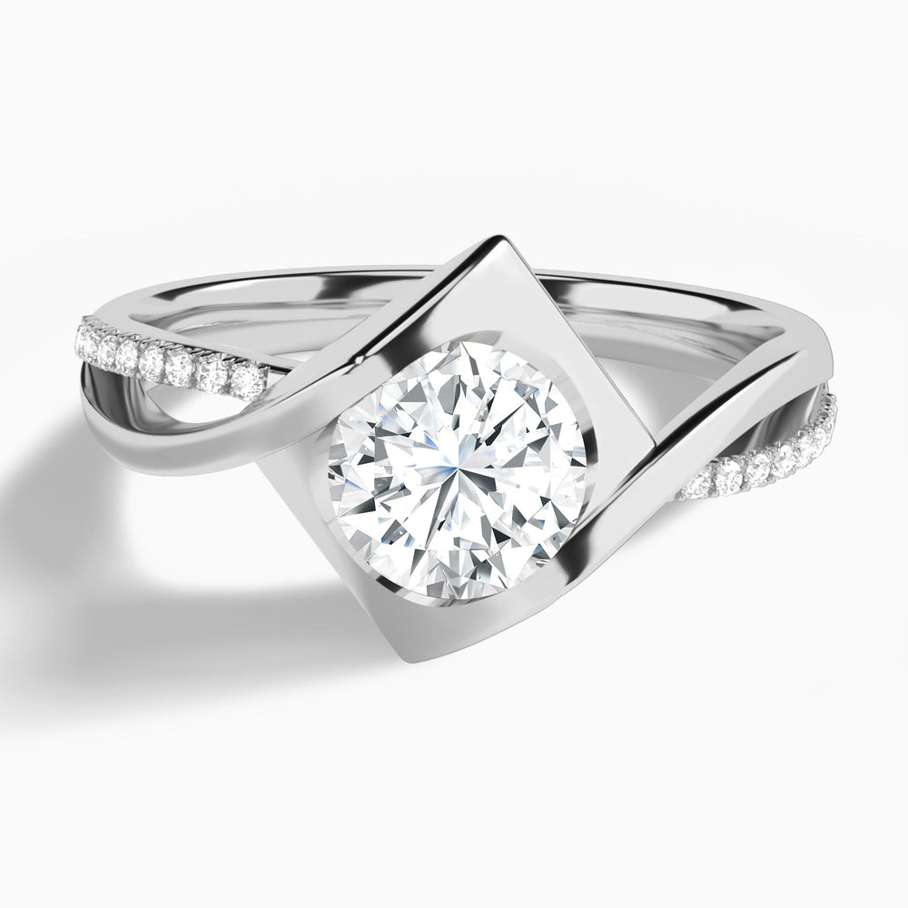 Round Twirled Embrace Lab Diamond Engagement Ring In 14K White Gold - Lucenjuri