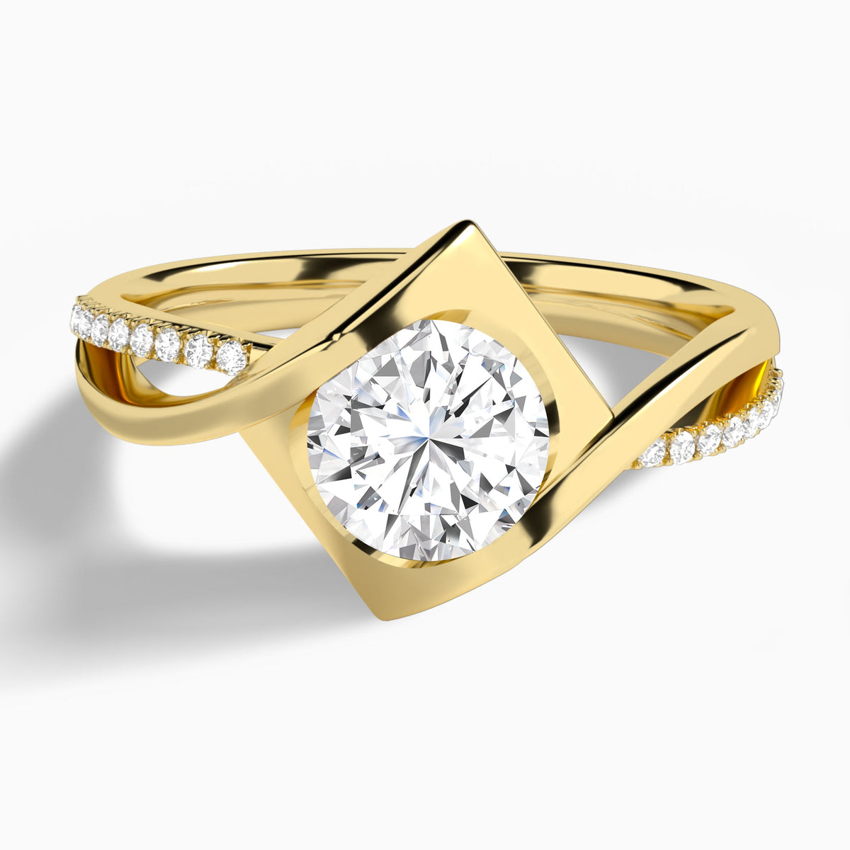 Round Twirled Embrace Lab Diamond Engagement Ring In 14K Yellow Gold - Lucenjuri