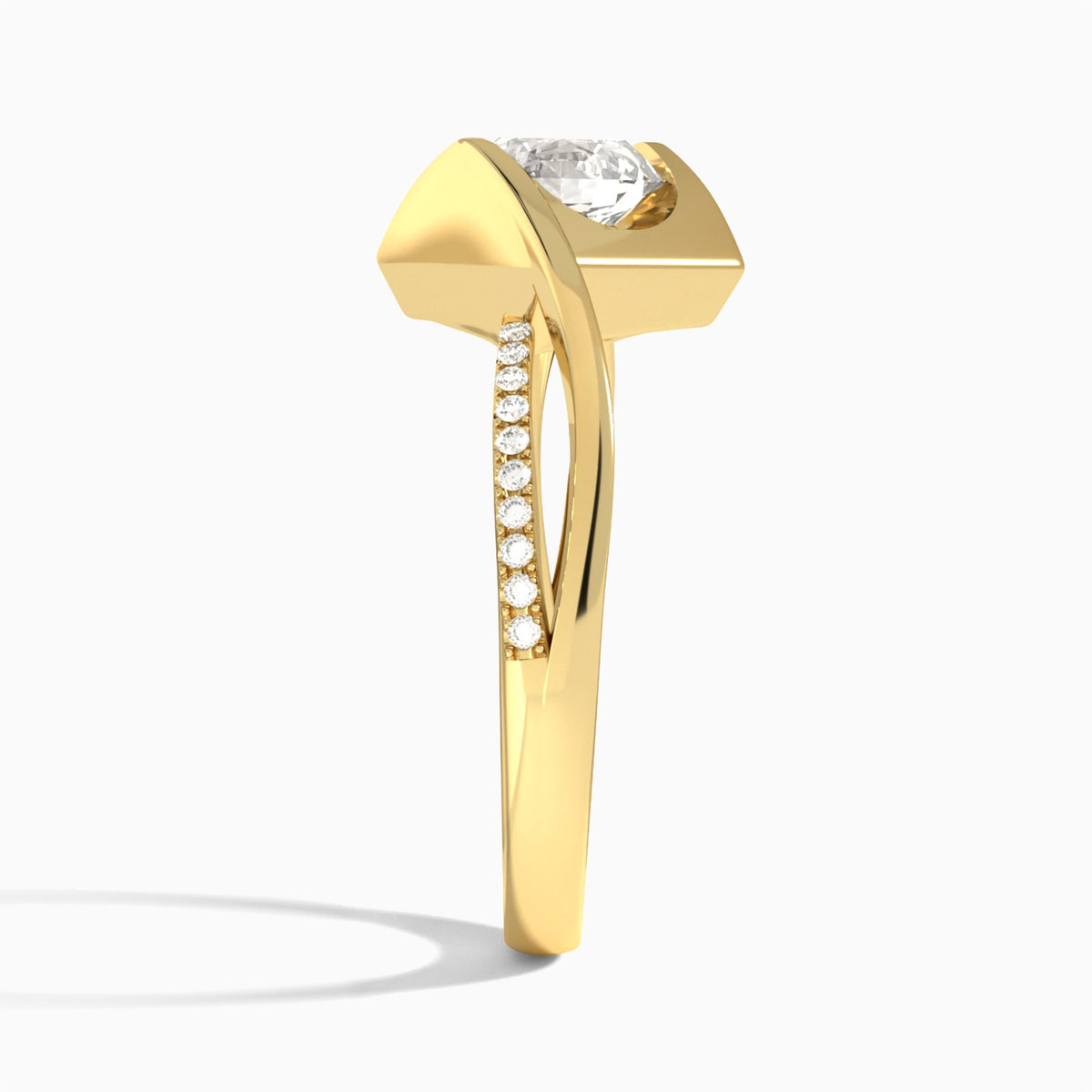 Round Twirled Embrace Lab Diamond Engagement Ring In 18K Yellow Gold, Side View