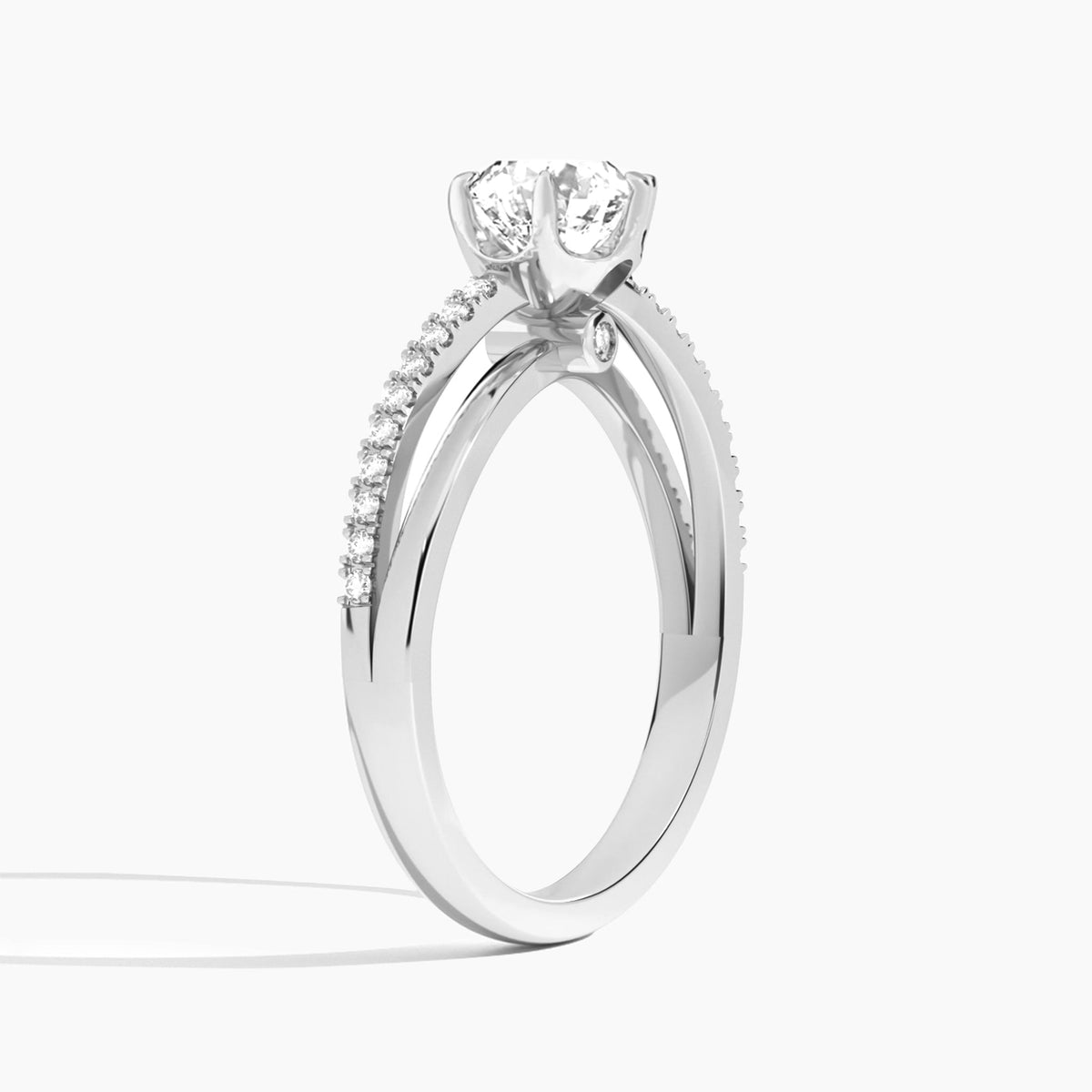 Round Accents Lab Grown Diamond Engagement Ring In Platinum, Angle View
