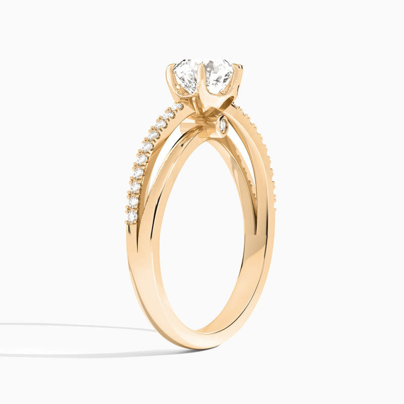 Round Accents Lab Grown Diamond Engagement Ring In 14K Rose Gold, Angle View